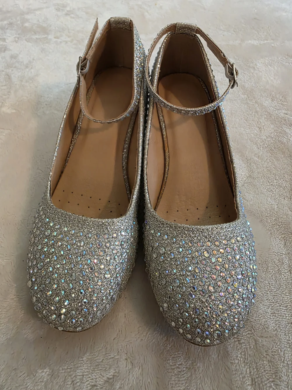 Crystal Embellished Silver Wedge Heels with Ankle Strap